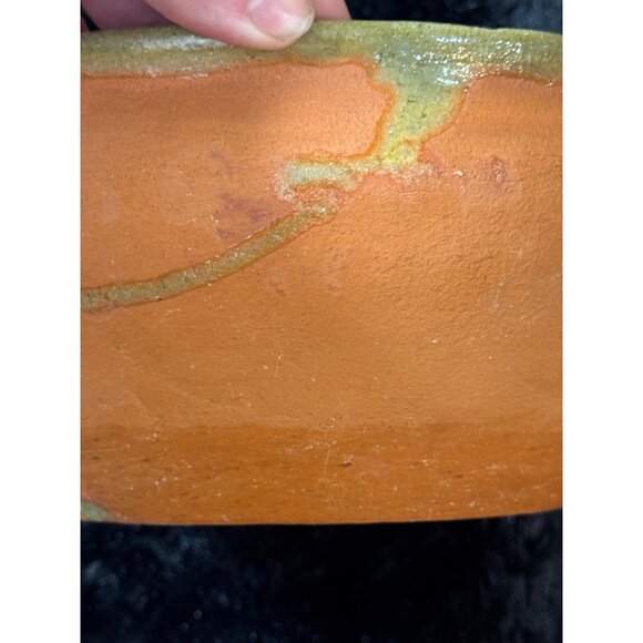 Handcrafted Rustic Terracotta & Olive Green Ceramic Bowl With Handles Glazed - Picture 6 of 9